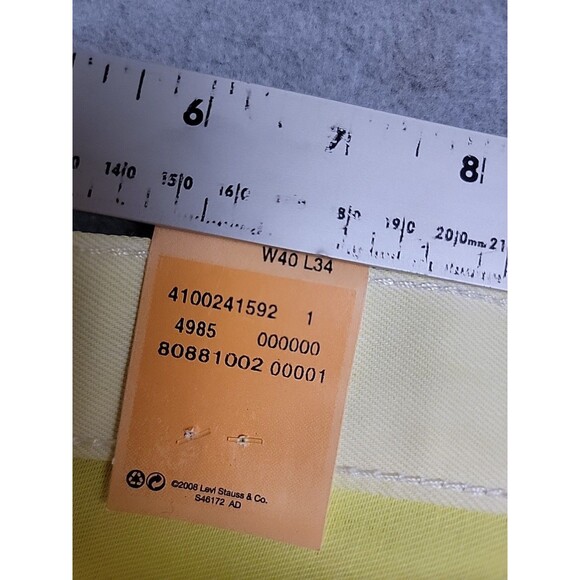 Levis Mens 501 Jeans 40x34 Straight Yellow Button Fly Yellow High Shrink Rigid - Picture 9 of 16